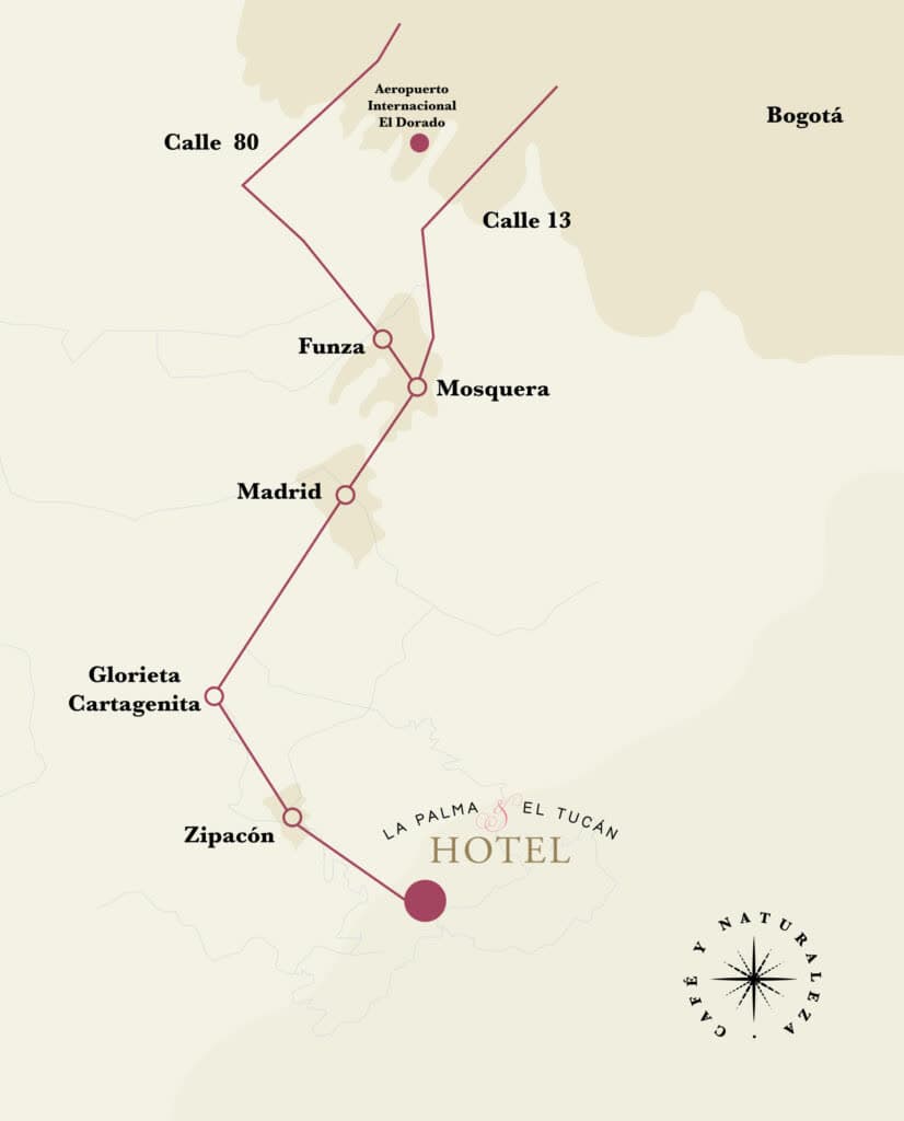 Mapa del hotel cerca de Bogotá en Zipacón — La Palma y El Tucán